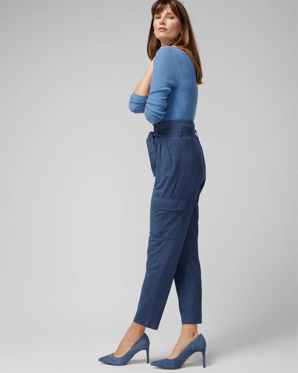 Ultra-Suede Paperbag Tapered Ankle Pant | White House Black